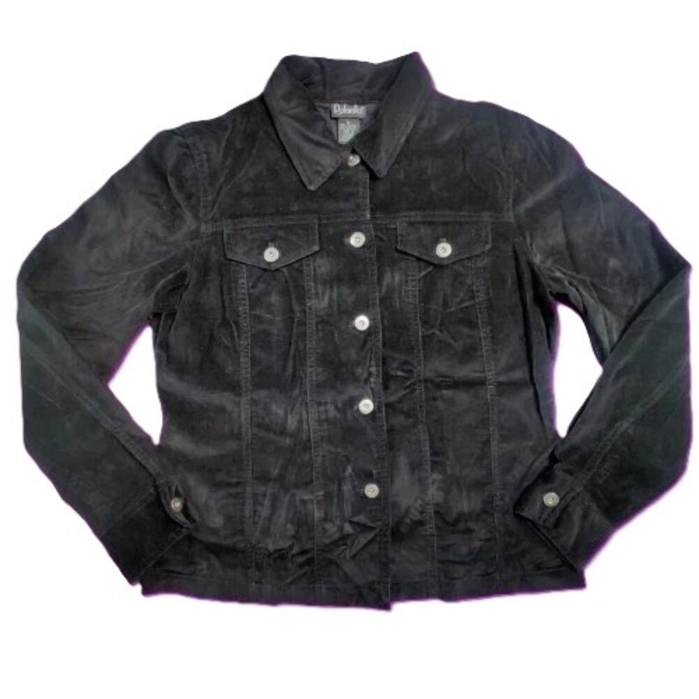 Rafaella Womens Size 10 Black Corduroy Jacket Button Front Stretch Casual